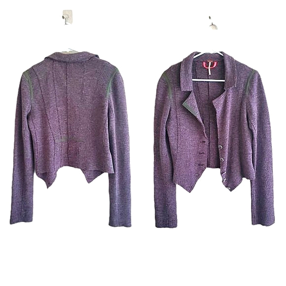 NWOT Free People Button Grosgrain Trim Sweater Cardigan Jacket Knit Brown Green